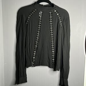 Marciano Black Long Sleeve Top Grommet Detail Size Small